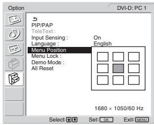 SONY MFM-HT205 - Pritiskajte gumba ↑/↓ za izbiro »Menu Position« in pritisnite OK gumb. - 1
