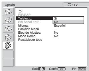 SONY MFM-HT205 - Pulse los botones ↑/↓ para seleccionar "Teletexto" y pulse el botón OK. - 1