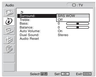 SONY MFM-HT205 - Stiskněte tlačítka ↑/↓ pro volbu „Surround“ a pak stiskněte tlačítko OK. - 1