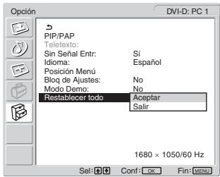SONY MFM-HT205 - Pulse los botones ↑/↓ para seleccionar "Restablecer todo" y pulse el botón OK. - 1