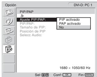 SONY MFM-HT205 - Pulse los botones ↑/↓ para seleccionar “Ajuste PIP/PAP” y pulse el botón OK. - 1