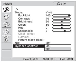SONY MFM-HT205 - Z gumboma ↑/↓ izberite »Dynamic Contrast« in pritisnite gumb OK. - 1