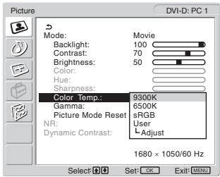 SONY MFM-HT205 - ■ Adjusting “Color Temp.” (for PC 1/PC 2 only) - 1