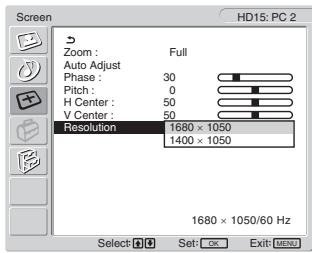 SONY MFM-HT205 - Posługując się przyciskami ↑/↓ wybierz funkcję „Resolution” i naciśnij przycisk OK. - 1