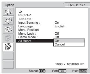 SONY MFM-HT205 - Press the ↑/↓ buttons to select "All Reset" and press the OK button. - 1