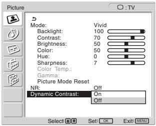 SONY MFM-HT205 - Stiskněte tlačítka ↑/↓ pro volbu „Dynamic Contrast“ a pak stiskněte tlačítko OK. - 1