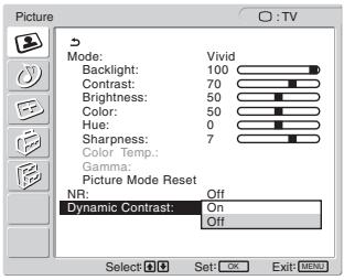SONY MFM-HT205 - Prima os botões ↑/↓ para seleccionar “Dynamic Contrast” e prima o botão OK. - 1