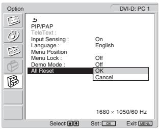 SONY MFM-HT205 - Prima os botões ↑/↓ para seleccionar “All Reset” e prima o botão OK. - 1