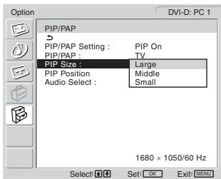 SONY MFM-HT205 - To change the sub picture's size (PIP function: On) - 1
