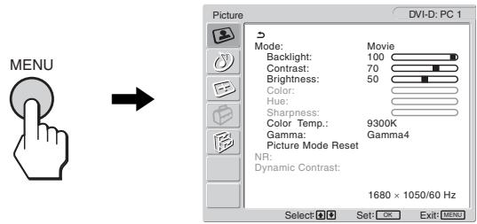 SONY MFM-HT205 - Visualizar o menu principal. - 1