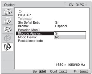 SONY MFM-HT205 - Pulse los botones ↑/↓ para seleccionar “Bloq de Ajustes” y pulse el botón OK. - 1