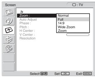 SONY MFM-HT205 - Press the ↑/↓ buttons to select "Zoom" and press the OK button. - 1