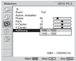 SONY MFM-HT205 - Wählen Sie mit den Tasten ↑/↓ die Option „Auflösung“ und drücken Sie OK. - 1