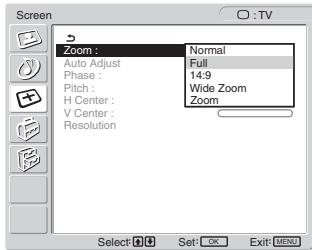 SONY MFM-HT205 - Posługując się przyciskami ↑/↓ wybierz funkcję „Zoom” i naciśnij przycisk OK. - 1