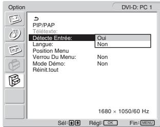 SONY MFM-HT205 - Appuyez sur les touches ↑/↓ pour sélectionner « Détecte Entrée », puis appuyez sur la touche OK. - 1