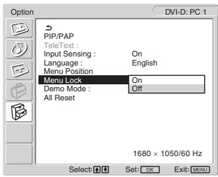 SONY MFM-HT205 - Press the ↑/↓ buttons to select "Menu Lock" and press the OK button. - 1