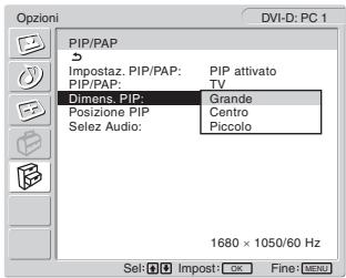 SONY MFM-HT205 - Premere i tasti ↑/↓ per selezionare “Dimens. PIP” e premere il tasto OK. - 1