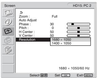 SONY MFM-HT205 - Pritiskajte gumba ↑/↓, da izberete »Resolution«, in pritisnite gumb OK. - 1