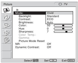SONY MFM-HT205 - ■ Selecting the Picture Mode for TV/COMPONENT/VIDEO 1/VIDEO 2 - 1