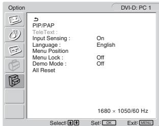 SONY MFM-HT205 - Menu de opções - 1