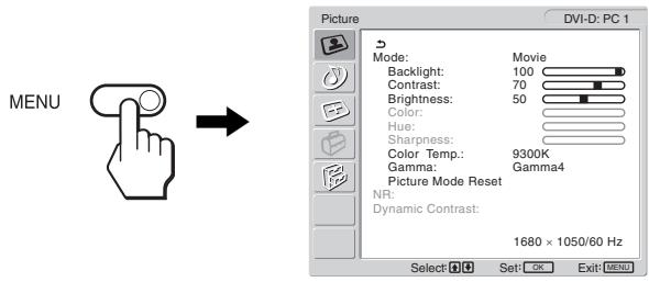 SONY MFM-HT205 - Visualizar o menu principal. - 1