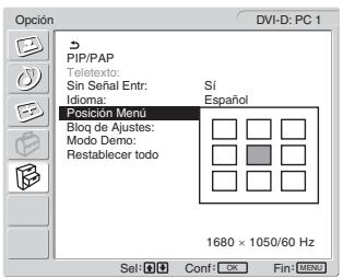 SONY MFM-HT205 - Pulse los botones ↑/↓ para seleccionar “Posición Menú” y pulse el botón OK. - 1