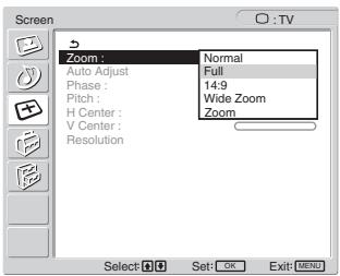 SONY MFM-HT205 - Stiskněte tlačítka ↑/↓ pro volbu „Zoom“ a pak stiskněte tlačítko OK. - 1
