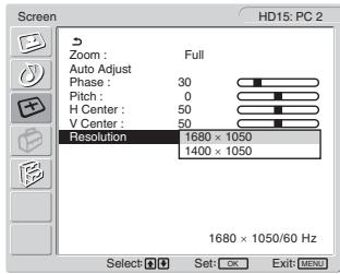 SONY MFM-HT205 - Press the ↑/↓ buttons to select "Resolution" and press the OK button. - 1