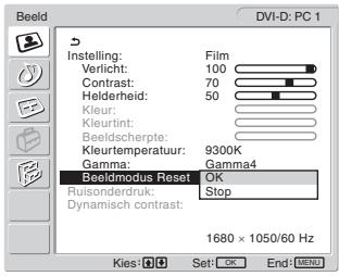 SONY MFM-HT205 - Druk op de ↑/↓ toetsen om "Beeldmodus Reset" te selecteren en druk op de OK toets. - 1