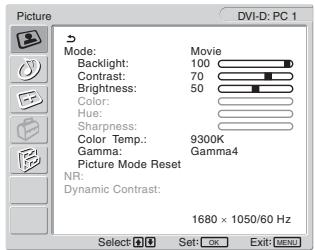 SONY MFM-HT205 - Menu obrazu - 1