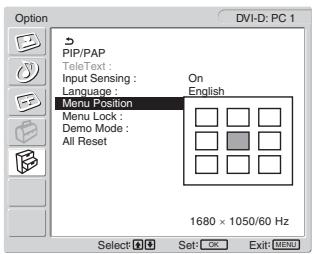 SONY MFM-HT205 - Prima os botões ↑/↓ para seleccionar “Menu Position” e prima o botão OK. - 1