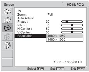 SONY MFM-HT205 - Prima os botões ↑/↓ para seleccionar “Resolution” e prima o botão OK. - 1
