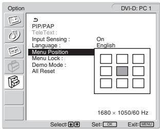 SONY MFM-HT205 - Stiskněte tlačítka ↑/↓ pro volbu „Menu Position“ a pak stiskněte tlačítko OK. - 1