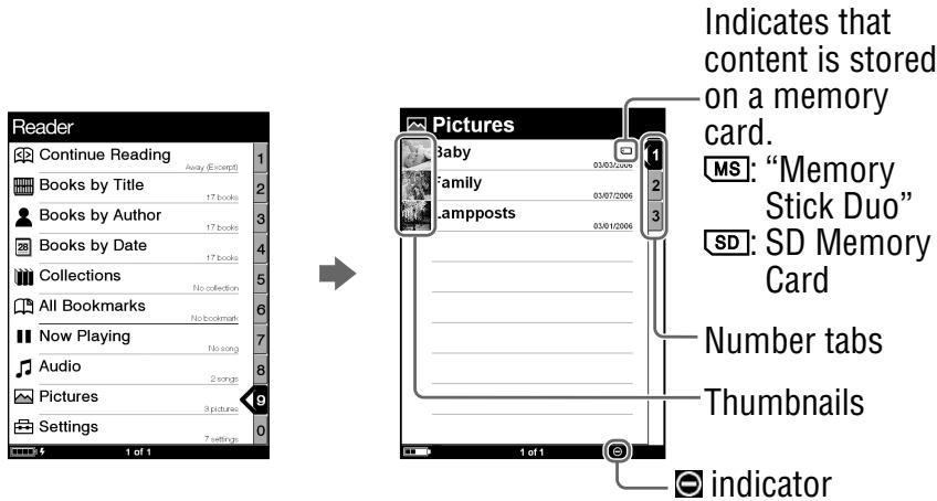 SONY PSR-505 - In the Home menu, press / to select "Pictures," then press Enter. - 1