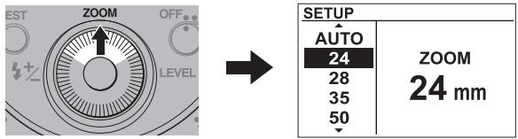 ZOOM OFF LEVEL SETUP AUTO 24 28 35 50 ZOOM 24 mm