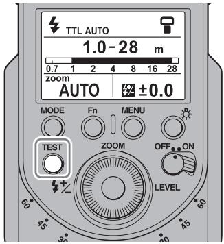 TTL AUTO 1.0 - 28 m 0.7 1 2 4 8 16 28 zoom AUTO ±0.0 MODE Fn MENU TEST ZOOM OFF ON LEVEL 80° 5° 40° 45° 60°