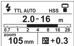 TTL AUTO HSS 2.0-16 m 0.7 1 2 4 8 16 28 zoom 105 mm +0.3