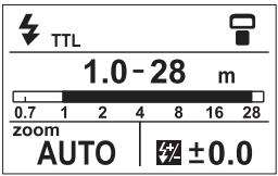 TTL 1.0 - 28 m 0.7 1 2 4 8 16 28 zoom AUTO ±0.0
