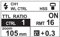 CH1 WL CTRL HSS TTL RATIO ON CTRL 1 RMT 16 zoom 105 mm +0.3