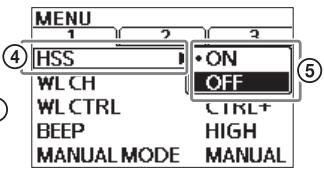 MENU HSS WLC CH WL CTRL BEEP MANUAL MODE ON OFF CTRL+ HIGH MANUAL