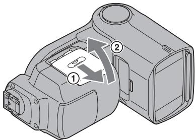 Technical diagram of a mechanical component with numbered parts and directional arrows indicating motion or assembly.