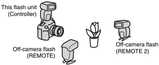 This flash unit (Controller) Off-camera flash (REMOTE) Off-camera flash (REMOTE 2)