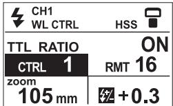 CH1 WL CTRL HSS TTL RATIO ON CTRL 1 RMT 16 zoom 105 mm +0.3