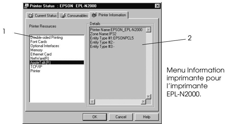 EPSON C82378 - Menu d'information de l'imprimante - 1