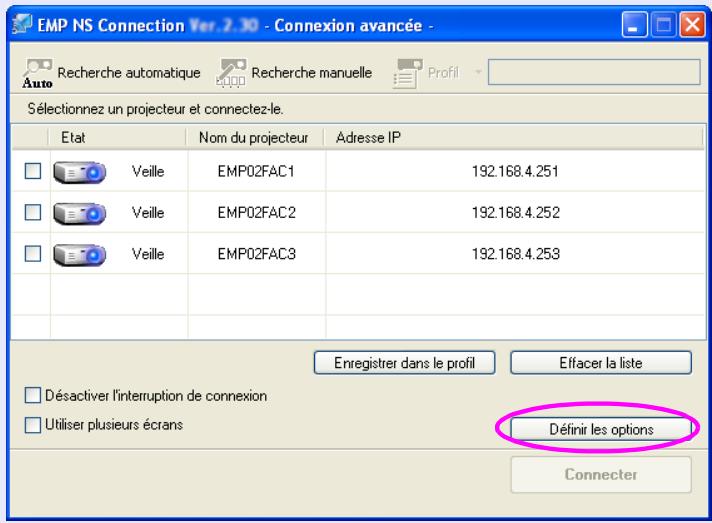 EPSON EB-G5100 - Cliquez sur "définir les options" de l'écran principal d'emp NS connection. - 1