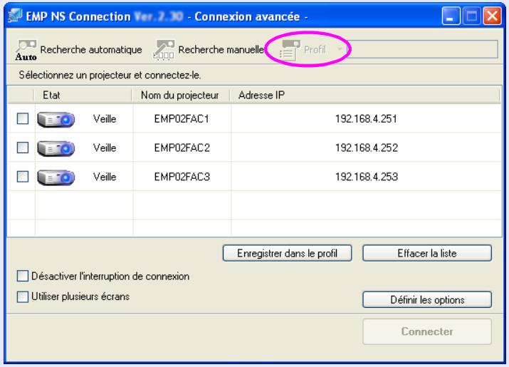 EPSON EB-G5100 - Cliquez sur "profil" dans l'écran de sélection d'un projecteur d'emp NS connection. - 1