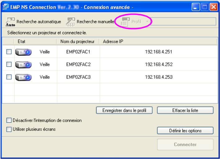 EPSON EB-G5350NL - Cliquez sur "Profil" dans l'écran de sélection d'un projecteur d'EMP NS Connection. - 1