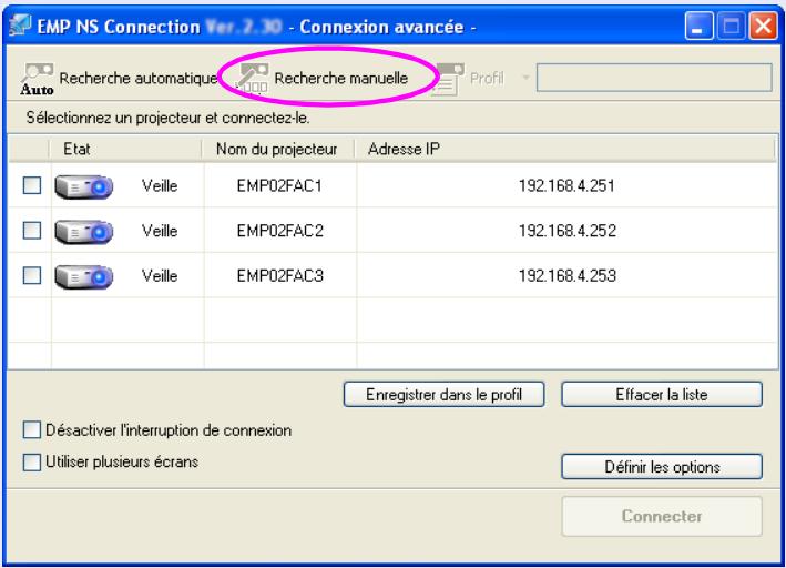 EPSON EB-G5350NL - Cliquez sur "Recherche manuelle" dans l'écran de sélection d'un projecteur d'EMP NS Connection. - 1