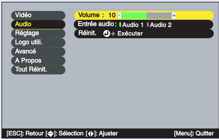 EPSON EMP-53 - Appuyez sur la touche [menu] de la télécommande, puis sélectionnez l'option "volume" du menu "audio". - 1