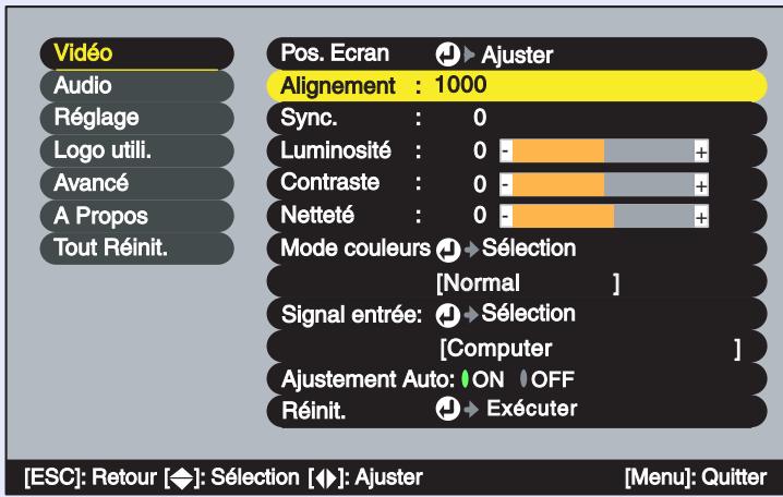 EPSON EMP-53 - Utilisation des touches [ ] et [ ] pour ajuster le réglage de l'alignement jusqu'à ce que les bandes verticales disparaisent de l'image. - 1